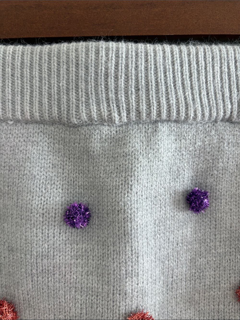 Cozy Knit A-Line Skirt in Light Gray with Multicolor Pom-Dot Accents NWOTS - Picture 3 of 11